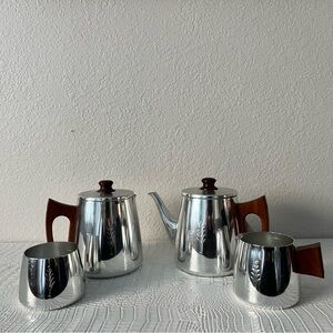Vintage Silver Tea Set with Wood Handles